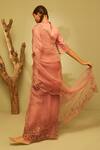 Shop_Sarang Kaur_Pink Saree Organza Silk Hand Embroidery Floral Motifs  _at_Aza_Fashions