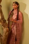 Sarang Kaur_Pink Saree Organza Silk Hand Embroidery Floral Motifs  _Online_at_Aza_Fashions