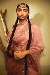 Buy_Sarang Kaur_Pink Saree Organza Silk Hand Embroidery Floral Motifs  _Online_at_Aza_Fashions