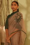 Sarang Kaur_Grey Saree Organza Silk Hand Embroidery  _at_Aza_Fashions