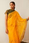 Sarang Kaur_Yellow Chanderi Silk Floral Motifs Meenakshi Embroidered Saree_Online_at_Aza_Fashions