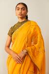 Shop_Sarang Kaur_Yellow Chanderi Silk Floral Motifs Meenakshi Embroidered Saree_Online_at_Aza_Fashions