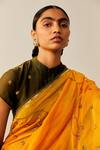 Sarang Kaur_Yellow Chanderi Silk Floral Motifs Meenakshi Embroidered Saree_at_Aza_Fashions