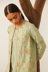 Buy_Sarang Kaur_Green Cotton Silk Geometric And Floral Motifs Embroidered Kurta Set With Jacket_Online_at_Aza_Fashions