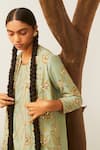 Sarang Kaur_Green Cotton Silk Geometric And Floral Motifs Embroidered Kurta Set With Jacket_at_Aza_Fashions