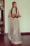 Buy_Sarang Kaur_Grey Saree Organza Silk Hand Embroidery Geometric And Floral Motifs Jaipuri _at_Aza_Fashions