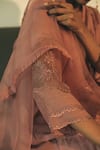 Sarang Kaur_Pink Kaftan Chanderi , Pant Cotton Floral Hand Embroidered And Set_at_Aza_Fashions