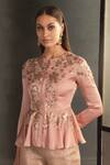 Buy_Namrata Joshipura_Pink Sandwash Embellished Peplum Top And Sharara Set_Online_at_Aza_Fashions