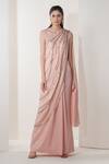 Namrata Joshipura_Pink Shimmer Pleated Trillium Pre-draped Saree Gown_Online_at_Aza_Fashions