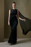 Buy_Namrata Joshipura_Black Shimmer Pleated Embellishment Beads Trinity Pre-draped Saree With Blouse_at_Aza_Fashions