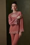 Shop_Namrata Joshipura_Pink Crepe Scallop Flora Top And Pant Set_Online_at_Aza_Fashions