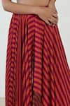 Saaksha & Kinni_Maroon Cotton Silk Pleated Striped Skirt _Online_at_Aza_Fashions