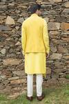 Shop_Sarab Khanijou_Yellow Bhagalpuri , Herringbone And Cotton Thread Bundi & Kurta Set _at_Aza_Fashions