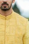 Sarab Khanijou_Yellow Bhagalpuri , Herringbone And Cotton Thread Bundi & Kurta Set _at_Aza_Fashions