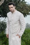Buy_Sarab Khanijou_White Bhagalpuri And Cotton Embroidery & Work Sherwani & Kurta Set _at_Aza_Fashions