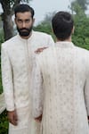 Shop_Sarab Khanijou_White Bhagalpuri And Cotton Embroidery & Work Sherwani & Kurta Set _at_Aza_Fashions