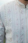 Sarab Khanijou_White Bhagalpuri And Cotton Embroidery & Work Sherwani & Kurta Set _Online_at_Aza_Fashions