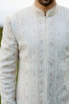 Buy_Sarab Khanijou_White Bhagalpuri And Cotton Embroidery & Work Sherwani & Kurta Set _Online_at_Aza_Fashions