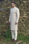 Buy_Sarab Khanijou_White Organza And Cotton Silk Thread Embroidery & Sequin Sherwani & Kurta Set _at_Aza_Fashions
