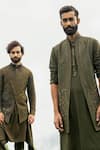 Buy_Sarab Khanijou_Green Bhagalpuri And Viscose Thread Embroidery & Jacket & Kurta Set _Online_at_Aza_Fashions