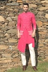 Buy_Sarab Khanijou_Pink Raw Silk Thread And Sequin Bundi & Kurta Set _at_Aza_Fashions