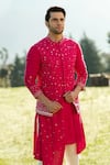 Sarab Khanijou_Pink Raw Silk Thread And Sequin Bundi & Kurta Set _Online_at_Aza_Fashions