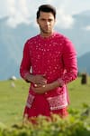 Buy_Sarab Khanijou_Pink Raw Silk Thread And Sequin Bundi & Kurta Set _Online_at_Aza_Fashions