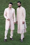 Sarab Khanijou_Pink Raw Silk And Georgette Embroidery Thread Sherwani & Kurta Set _Online_at_Aza_Fashions