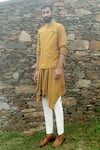 Buy_Sarab Khanijou_Yellow Bhagalpuri And Cotton Embroidery Thread Bundi & Kurta Set _at_Aza_Fashions