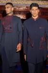 Buy_Sarab Khanijou_Blue Herringbone Geometric Embroidered Kurta And Pant Set _Online_at_Aza_Fashions