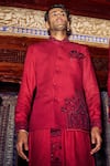 Shop_Sarab Khanijou_Red Herringbone Floral Embroidered Bundi And Kurta Set _Online_at_Aza_Fashions