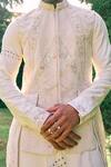 Shop_Sarab Khanijou_Ivory Bundi And Pant Sandwash Embroidery Floral & Geometric & Kurta Set _at_Aza_Fashions