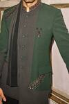 Shop_Sarab Khanijou_Green Sandwash Embroidered Bandhgala And Trouser Set_at_Aza_Fashions
