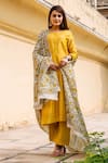 Buy_Missprint_Yellow Chanderi Thread Round Kurta Set _at_Aza_Fashions