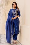 Buy_Missprint_Blue Chanderi Floral Round Kurta Set _at_Aza_Fashions