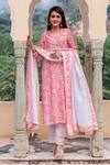 Buy_Missprint_Peach Chanderi Floral Round Kurta Set _at_Aza_Fashions