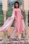 Missprint_Peach Chanderi Floral Round Kurta Set _Online_at_Aza_Fashions