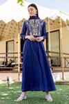 Shop_Missprint_Blue Kurtacotton Lurex Dupattachiffon Print And Floral Kurta With Dupatta _at_Aza_Fashions