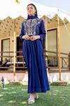 Missprint_Blue Kurtacotton Lurex Dupattachiffon Print And Floral Kurta With Dupatta _Online_at_Aza_Fashions