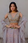 Buy_Nikita Vishakha_Grey Silk Printed Lehenga Set_Online_at_Aza_Fashions