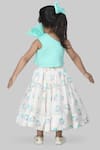 Shop_Shining Kanika_Blue Neoprene, Cotton Beads, Bows One Shoulder Crop Top And Skirt Set_at_Aza_Fashions