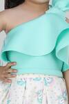 Buy_Shining Kanika_Blue Neoprene, Cotton Beads, Bows One Shoulder Crop Top And Skirt Set_Online_at_Aza_Fashions