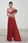 Buy_Saaksha & Kinni_Maroon Cotton Silk Pleated Striped Skirt _at_Aza_Fashions