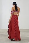 Shop_Saaksha & Kinni_Maroon Cotton Silk Pleated Striped Skirt _at_Aza_Fashions