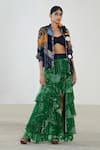 Saaksha & Kinni_Green Chiffon Layered Printed Skirt _Online_at_Aza_Fashions