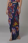 Saaksha & Kinni_Multi Color Satin Draped Abstract Print Skirt_Online_at_Aza_Fashions