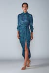 Buy_Saaksha & Kinni_Blue Satin Printed Abstract Tile Pattern Skirt _at_Aza_Fashions
