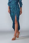 Shop_Saaksha & Kinni_Blue Satin Printed Abstract Tile Pattern Skirt _at_Aza_Fashions