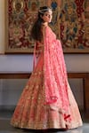 Shop_Angad Singh_Peach Lehenga Organza V Neck Embroidered Bridal Set _at_Aza_Fashions