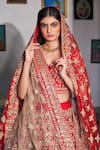 Shop_Angad Singh_Red Lehenga And Blouse Raw Silk V Neck Embroidered Bridal Set _Online_at_Aza_Fashions